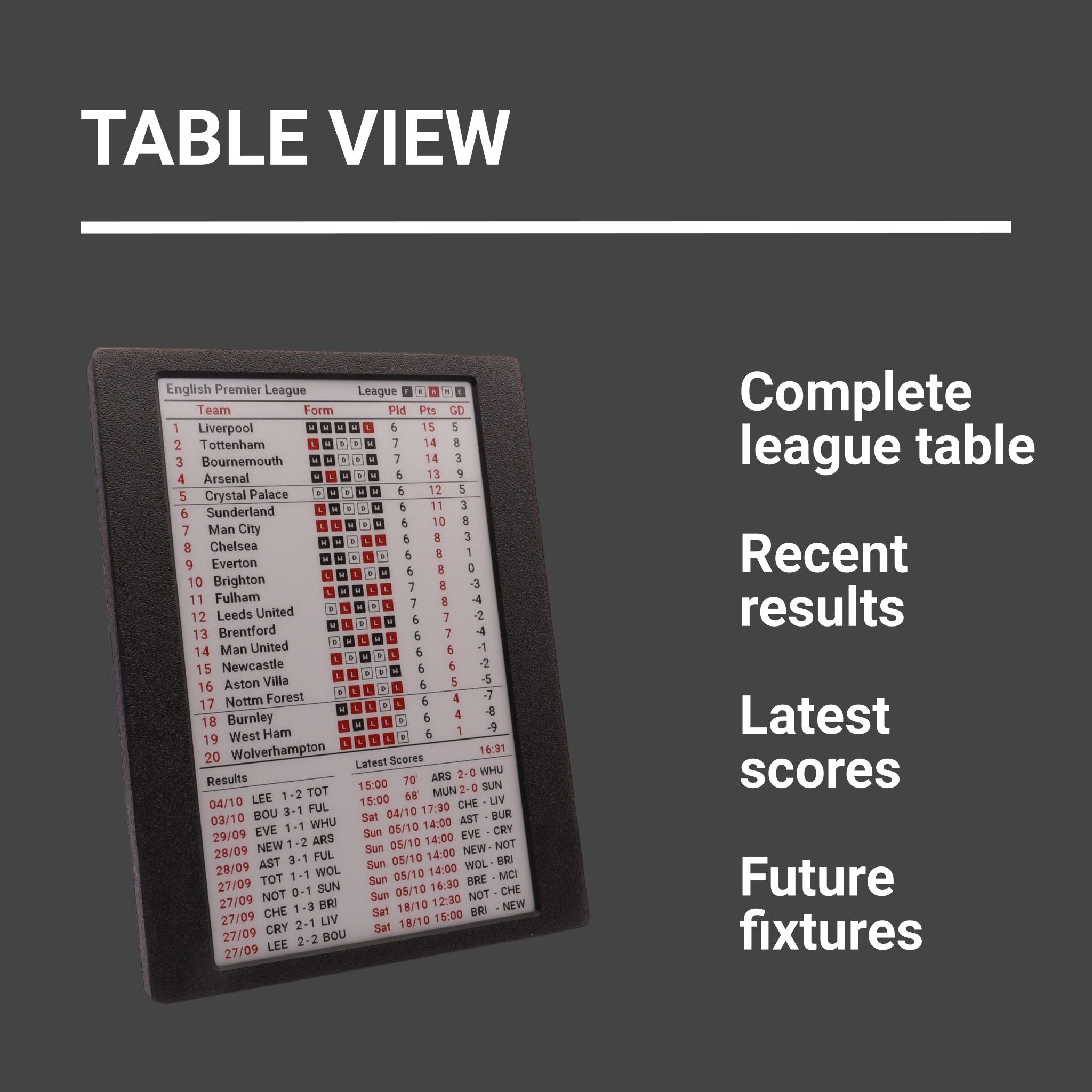 7.5" League Frame – Large Multi‑View Football Display