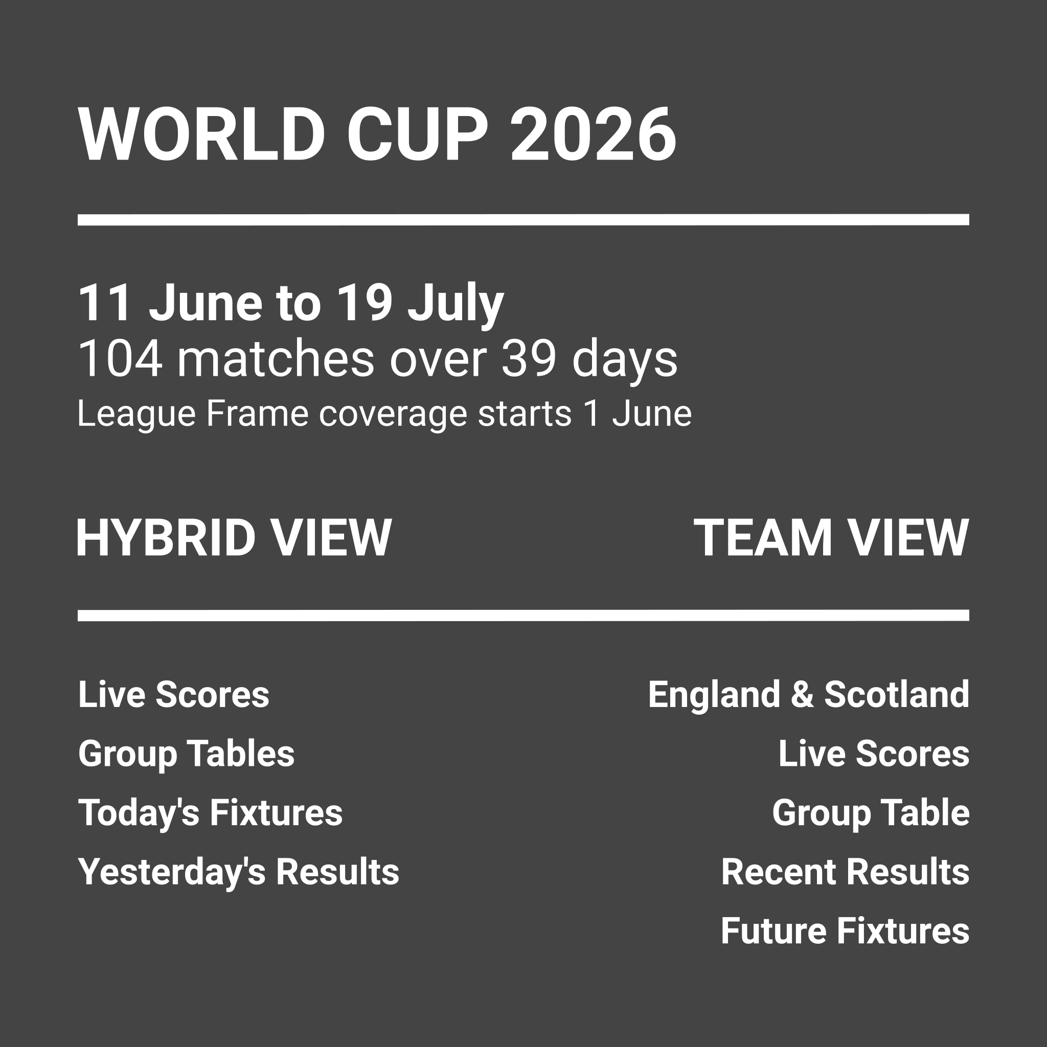 World Cup 2026 Add-On – Expand your League Frame with Full Coverage